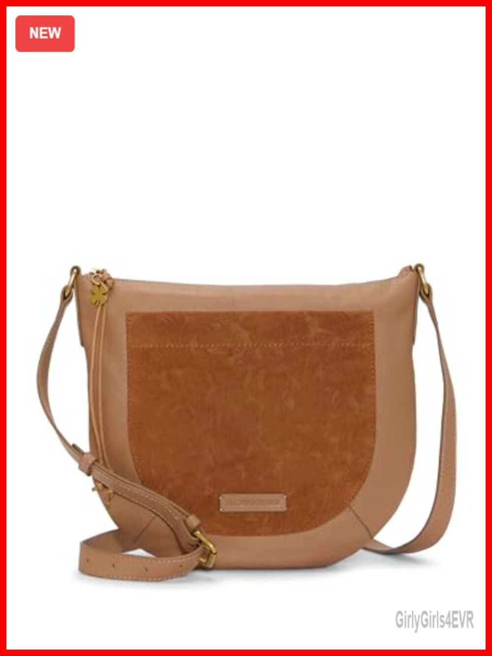 Lucky Brand Sash Leather Crossbody Zipper Closure Saddle Bag